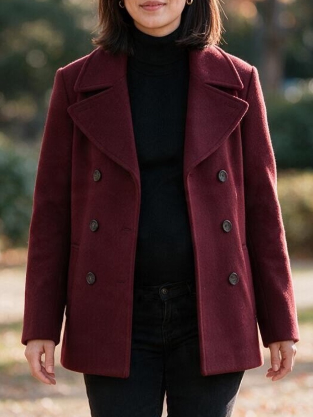 ✨ Old Navy Soft-Brushed Double-Breasted Peacoat - Burgundy / Wine - size M